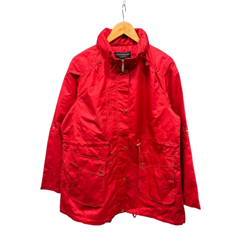 Centigrade Built In Packable Jacket Women's Size Large Red Rain Coat Hiking